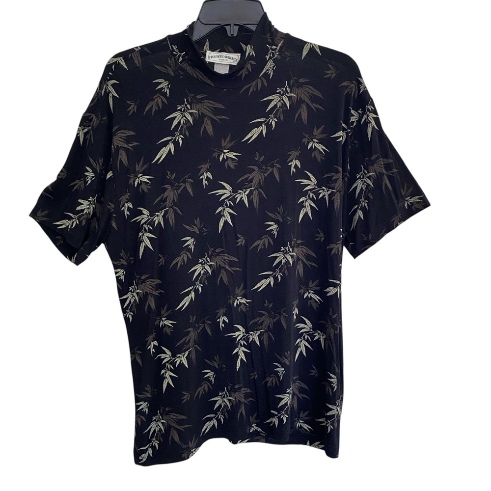 Frazier Lawrence Mock Turtleneck Stretch Short Sleeve Black Floral Top Size 1X